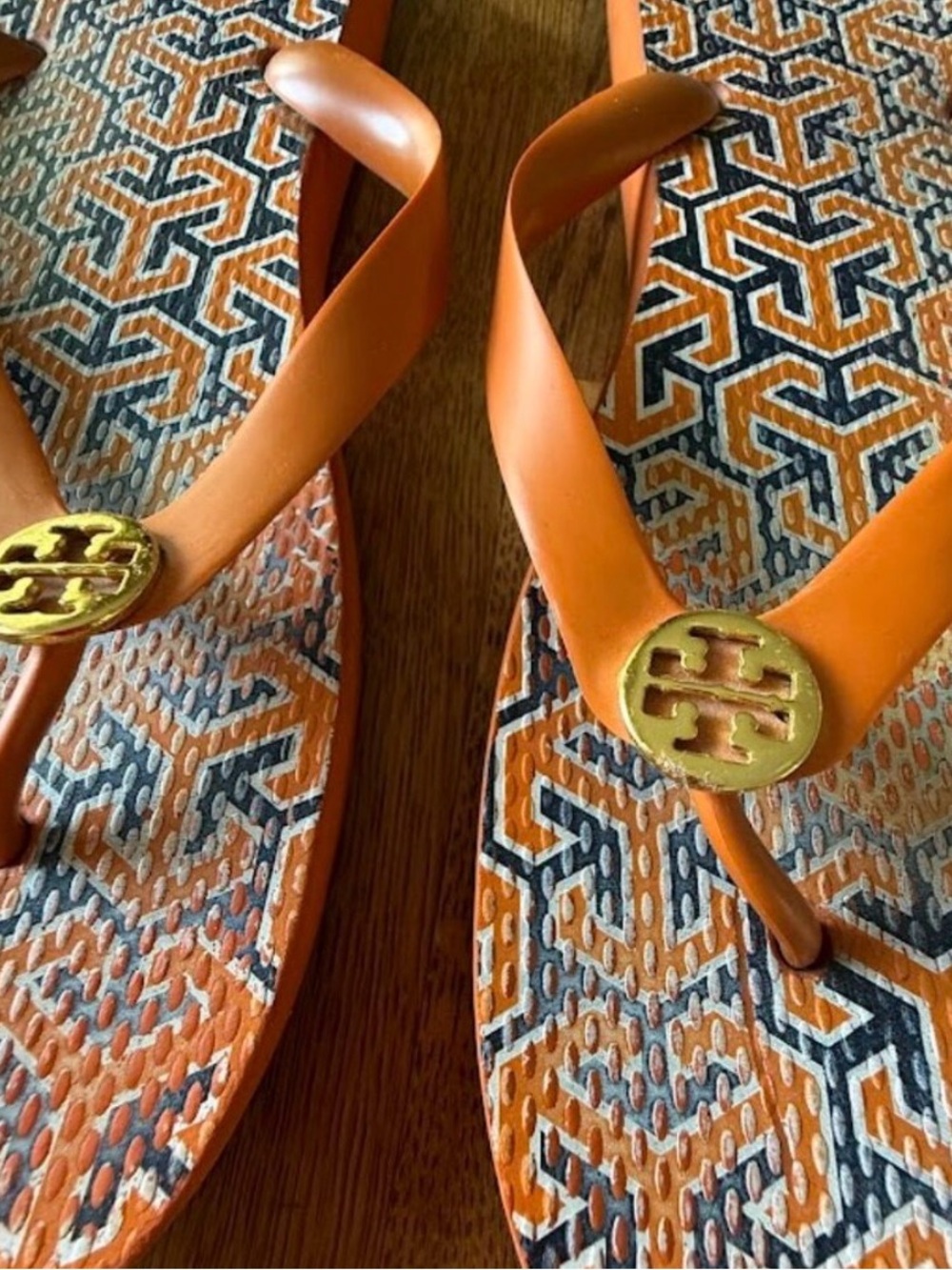 Tory Burch Thong Flip Flops Navy Orange Women's 10 / Size 39 - Picture 2 of 4